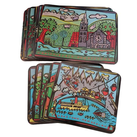 Vintage Jason Hard Placemats Set of 11 New Zealand Cities Cork Backed - Picture 1 of 16